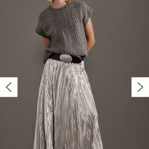 Silver Pleated A-Line Maxi Skirt for Cocktail